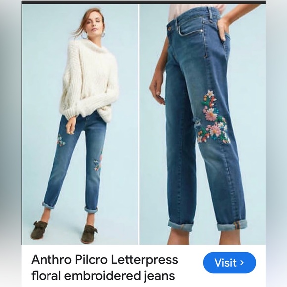 Pilcro and the Letterpress Denim - Pilcro and the Letterpress Blue Jeans with Floral Embroidery Cotton Size 5/27
